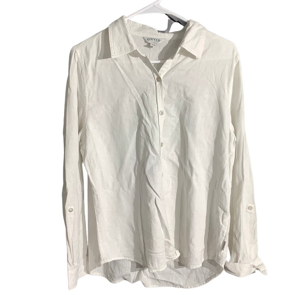 Orvis Linen Blend Button Down Shirt Women’s Medium — Collared, Casual, Coastal
